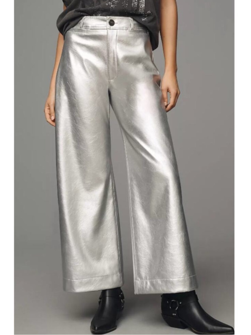 Anthropologie Maeve Women’s The Colette Silver Metallic Wide Leg Pants Size 30 P